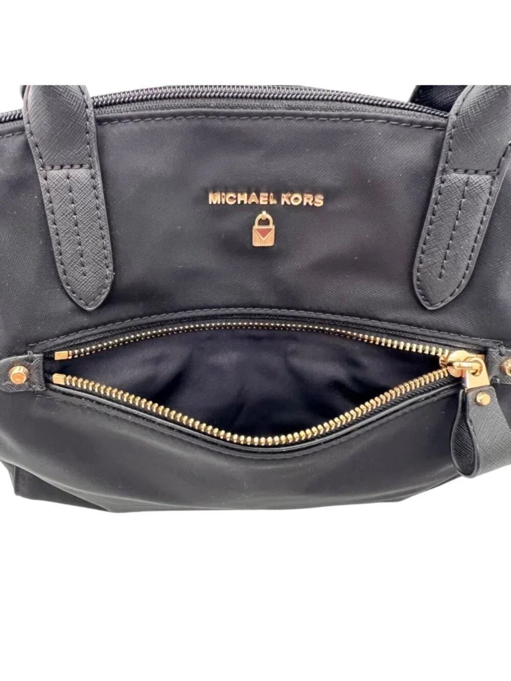 Michael Kors Kelsey Black Medium Nylon Zip Tote Gold Accents & Shoulder Straps